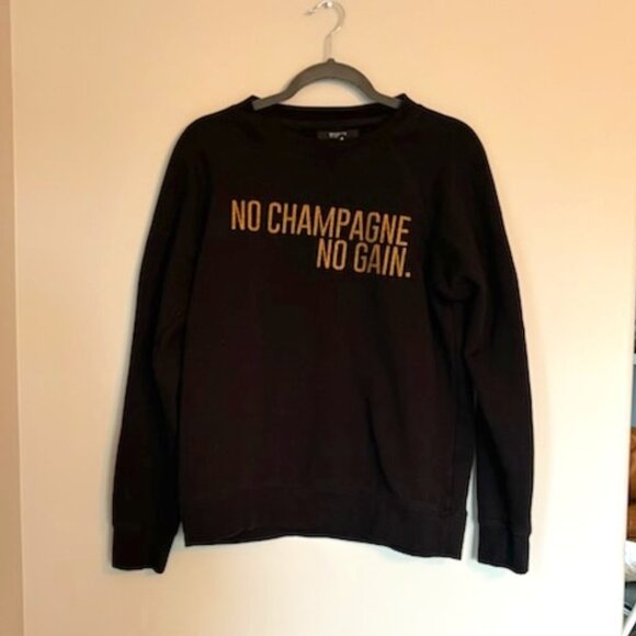 Brunette the label M/L Black Sweater "No Champagne. No Gain" - Picture 1 of 5